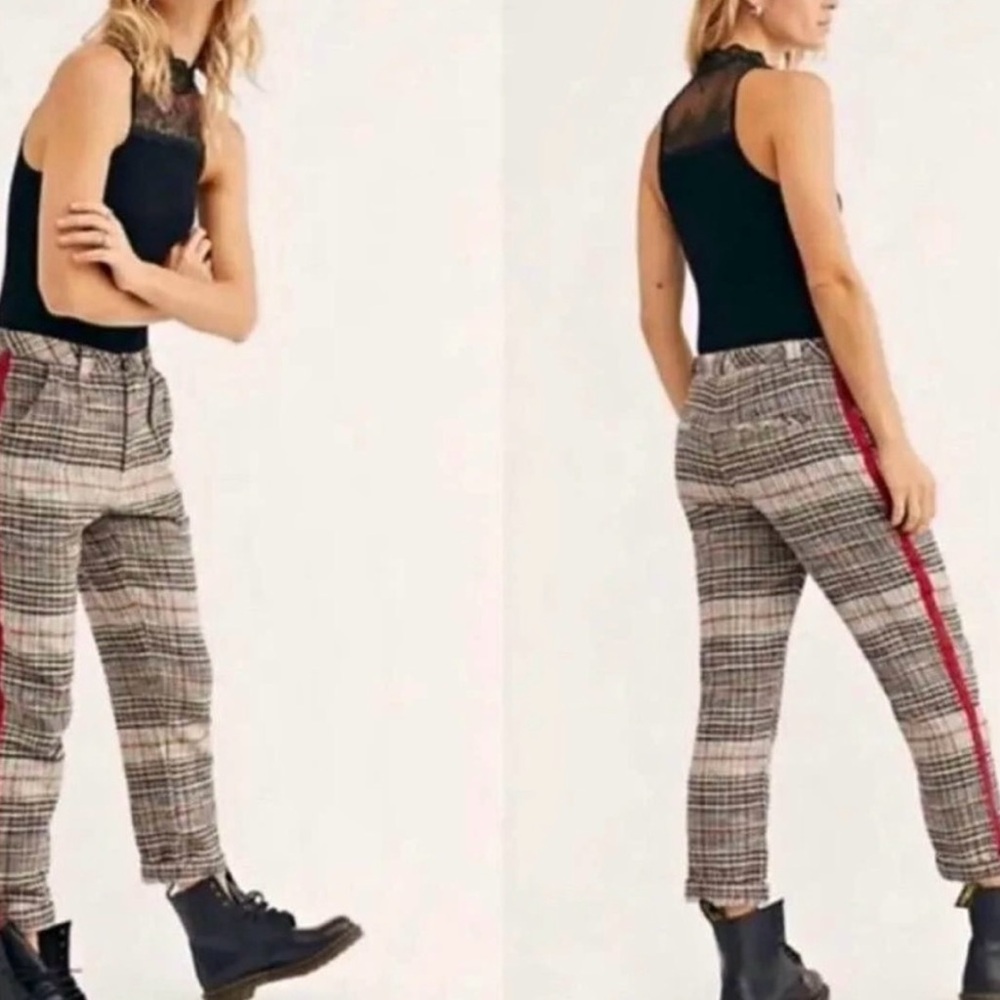 Free People Good Vibes Preppy Plaid Academia Career Quiet Luxury Trouser Pants 4 - Picture 1 of 7